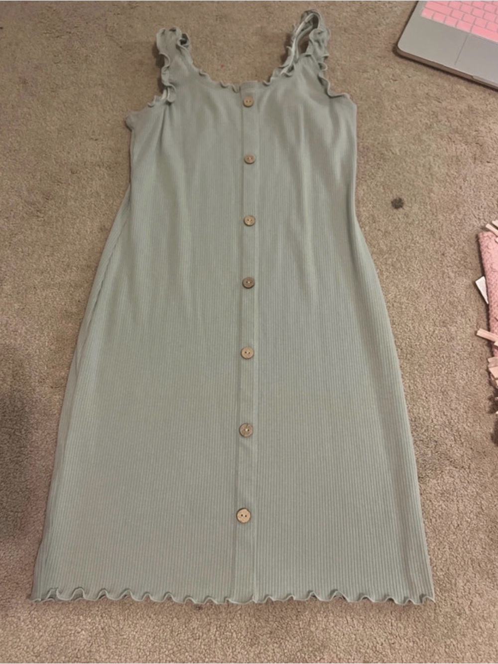 No Boundaries Sage Green Ribbed Button-Front Midi Dress